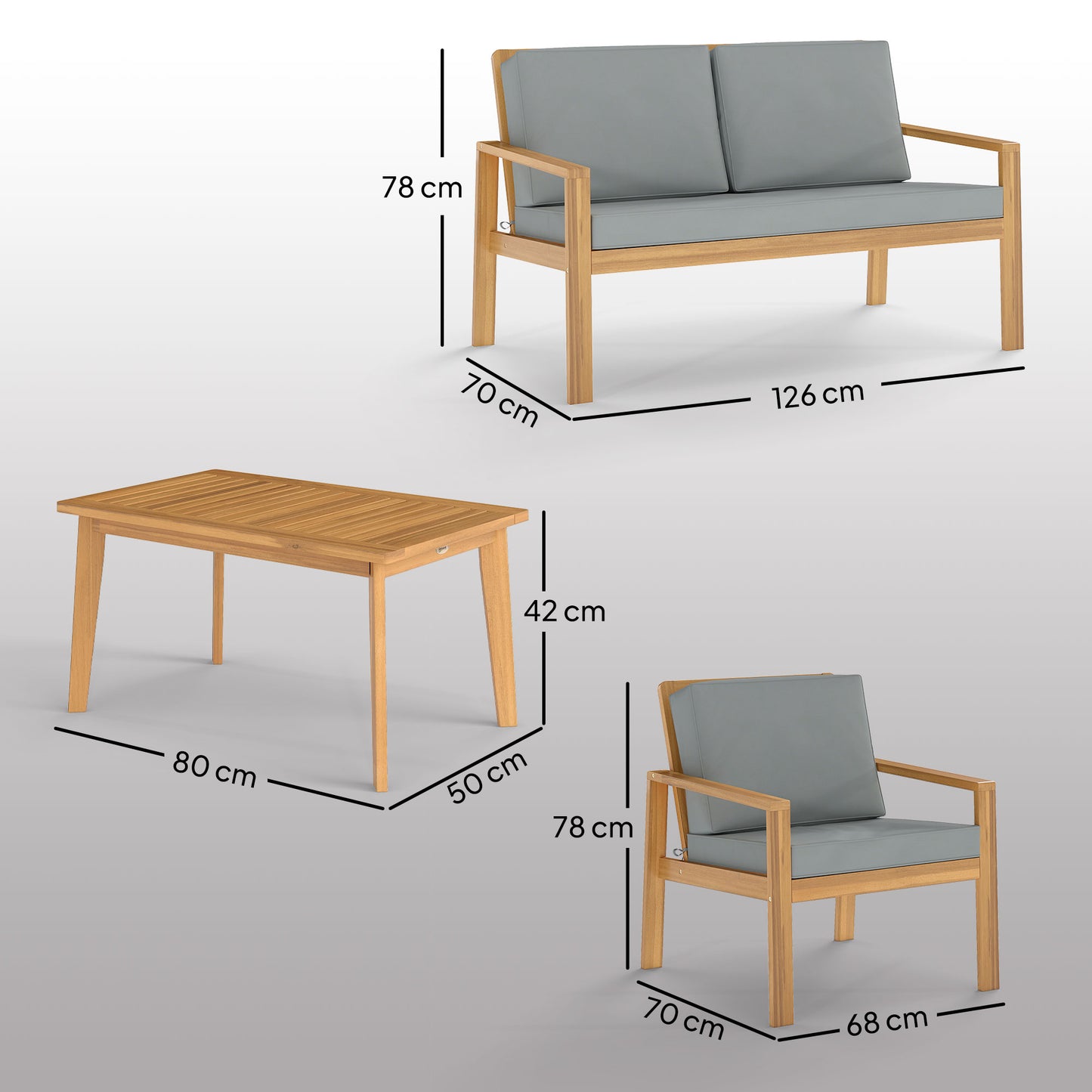 Outsunny 4-Piece Acacia Wooden Garden Furniture Set with Cushions - Teak