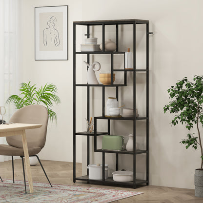 Seven-Tier Geometric Bookcase - Grey/Black