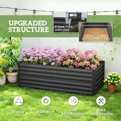 Deep Galvanised Steel Raised Garden Bed | Multi-Reinforced Rods | Protective Coating | Open Bottom | Indoor & Outdoor | 180x90x59cm | Plants Veg Herbs & Flowers | Black