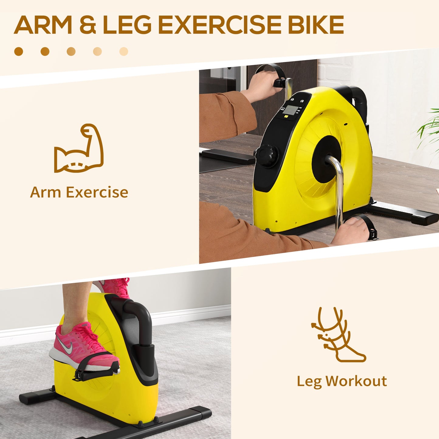 SPORTNOW Mini Exercise Bike, Portable Pedal Exerciser with LCD Display for Legs and Arms Rehabilitation and Therapy, Yellow