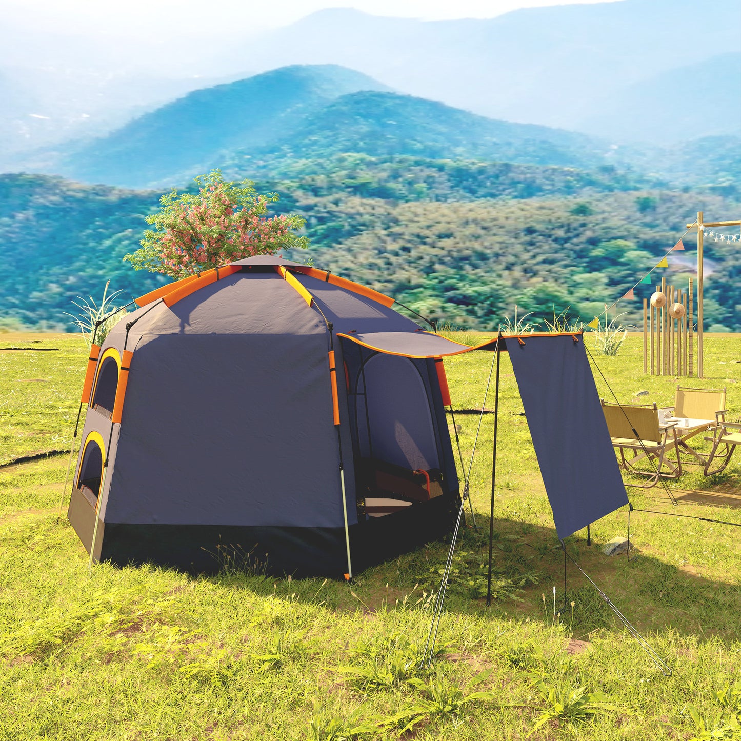Automatic Pop Up Instant Setup 2-4 Man Camping Tent W/ Mesh Windows, Waterproof & Portable Dome Tent for Camping, Hiking, Backpacking, Dark Grey