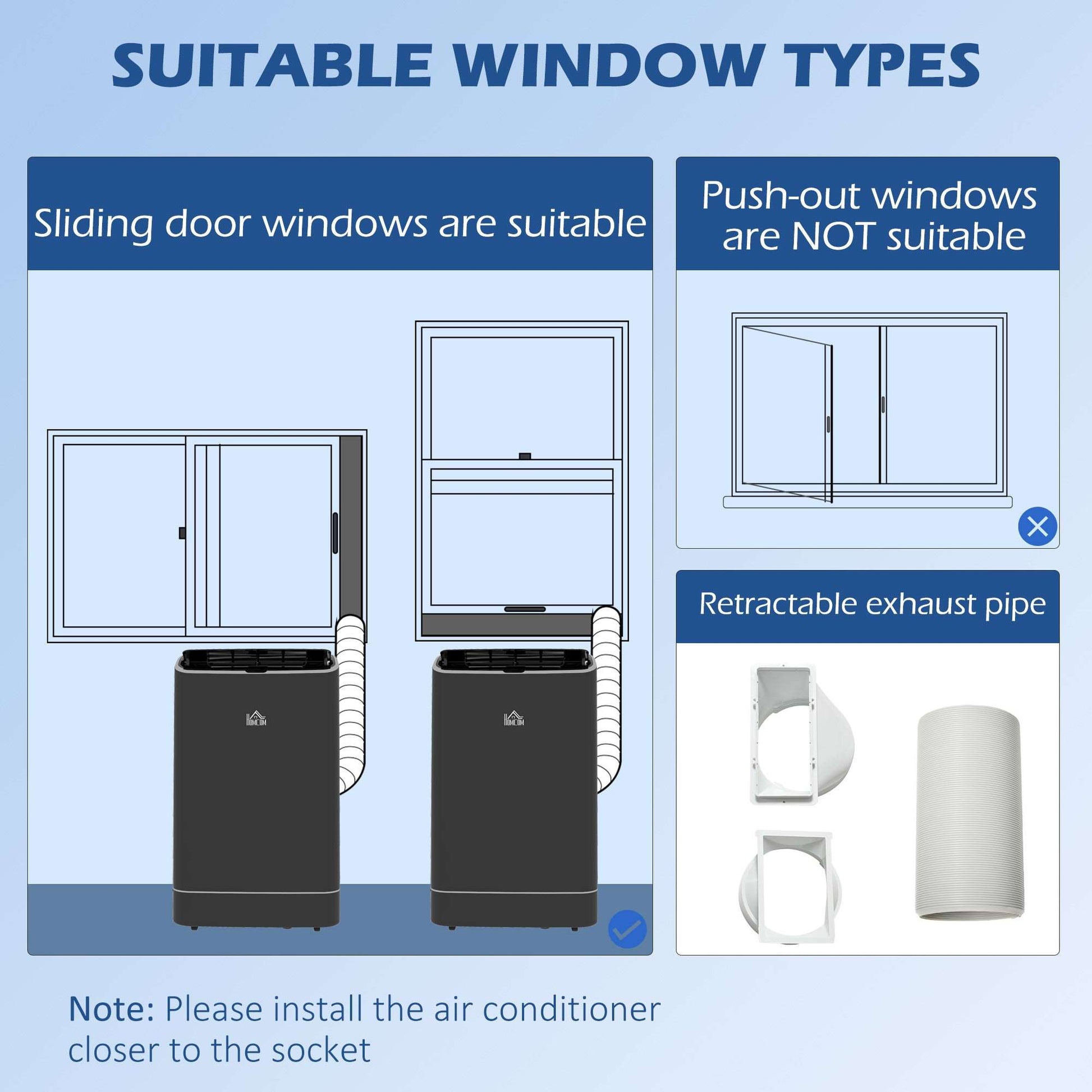 14,000 BTU Mobile Air Conditioner, 35m², Smart Home WiFi, with Dehumidifier, Fan, 24H Timer, Window Kit, Black