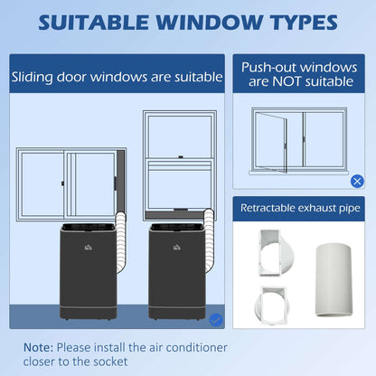 14,000 BTU Mobile Air Conditioner, 35m², Smart Home WiFi, with Dehumidifier, Fan, 24H Timer, Window Kit, Black