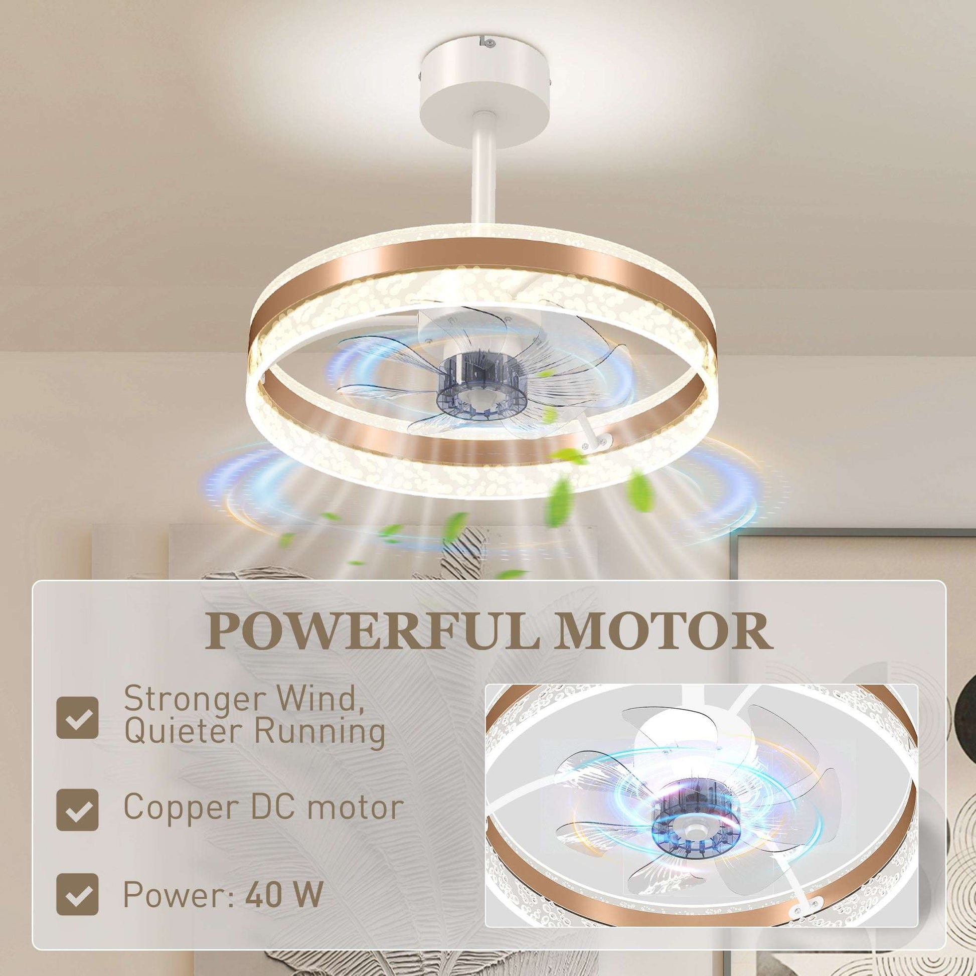 Ceiling Fan with LED Light and Remote - Gold Tone