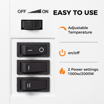 Electric Fireplace Stove | White Portable 2000W Heater with 3D Flame Effect & Thermostat