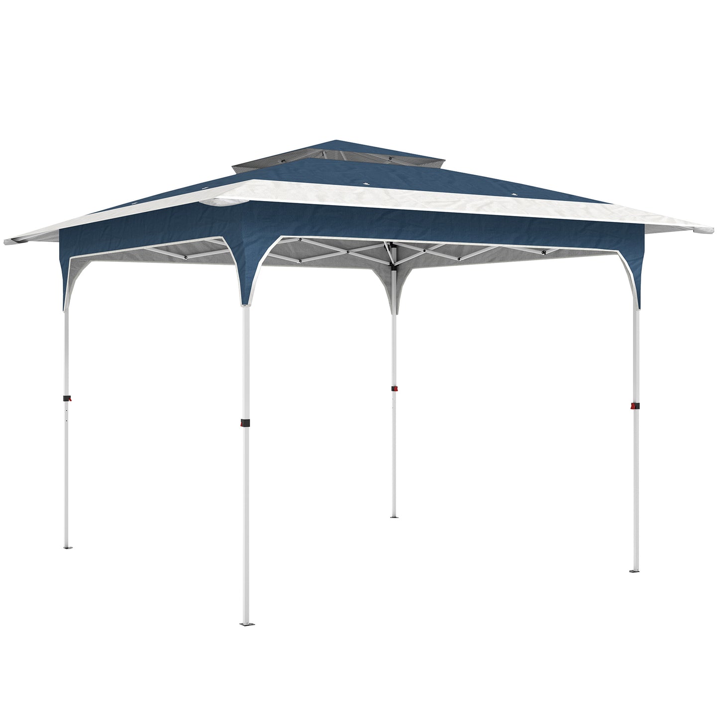 3.5x3.5m Pop Up Gazebo | One-Push Central Lock | Double-Tier UPF50+ 210D Oxford Fabric | 8 Rainwater Holes | 3 Height Settings | Windproof Level 4-6 | Snow Rated | Ropes & Stakes | Carry Bag | Blue & White
