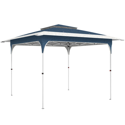 3.5x3.5m Pop Up Gazebo | One-Push Central Lock | Double-Tier UPF50+ 210D Oxford Fabric | 8 Rainwater Holes | 3 Height Settings | Windproof Level 4-6 | Snow Rated | Ropes & Stakes | Carry Bag | Blue & White
