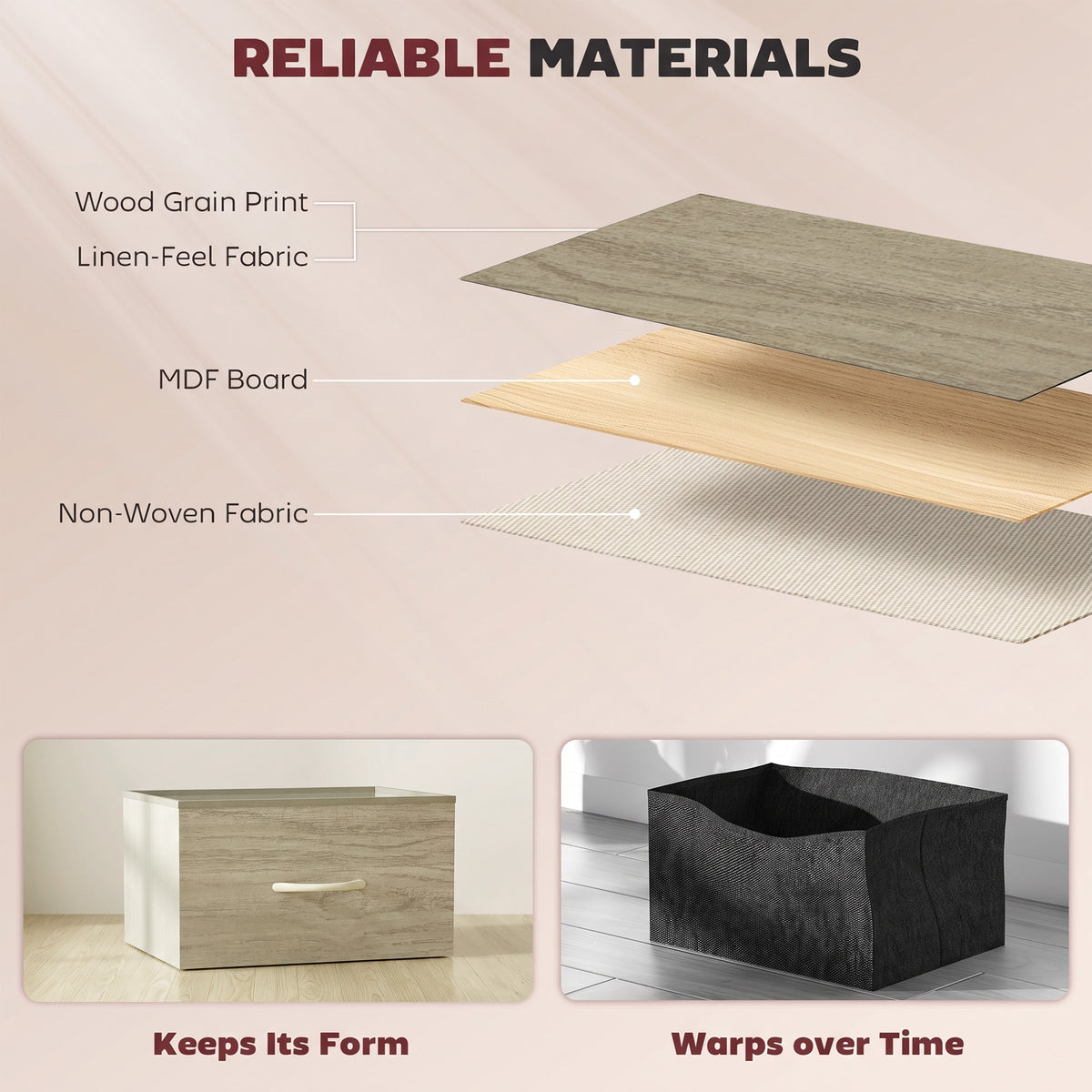Chest of 8 Fabric Drawers | Natural Wood Rustic Brown Grey | Non-Woven Fabric Steel | 80x30x94.5cm | 30kg | Side Pocket 2 Hooks | X-Bar Frame | Anti-Tip Kit | Foldable Drawers | Bedroom