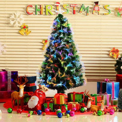 1.2m Tall Artificial Tree Fibre Optic Colourful LED Pre-Lit Holiday Home Christmas Decoration with Flash Mode, Green