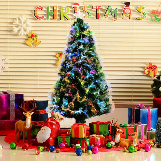 1.2m Tall Artificial Tree Fibre Optic Colourful LED Pre-Lit Holiday Home Christmas Decoration with Flash Mode, Green