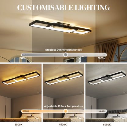 LED Ceiling Light, Modern Dimmable Ceiling Light with Wall Switch & Remote Control, Flush Mount Ceiling Lamp with 3000-6000K Colour Temperatures for Living Room, Bedroom, Black