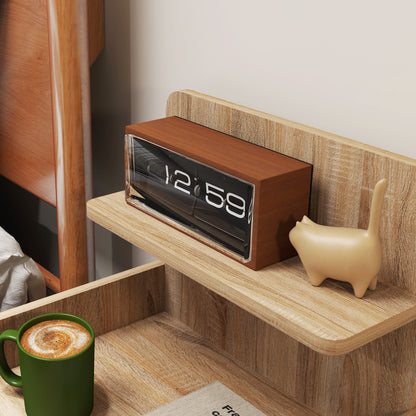 Multi-Storage Bedside Table - White/Wood-Effect