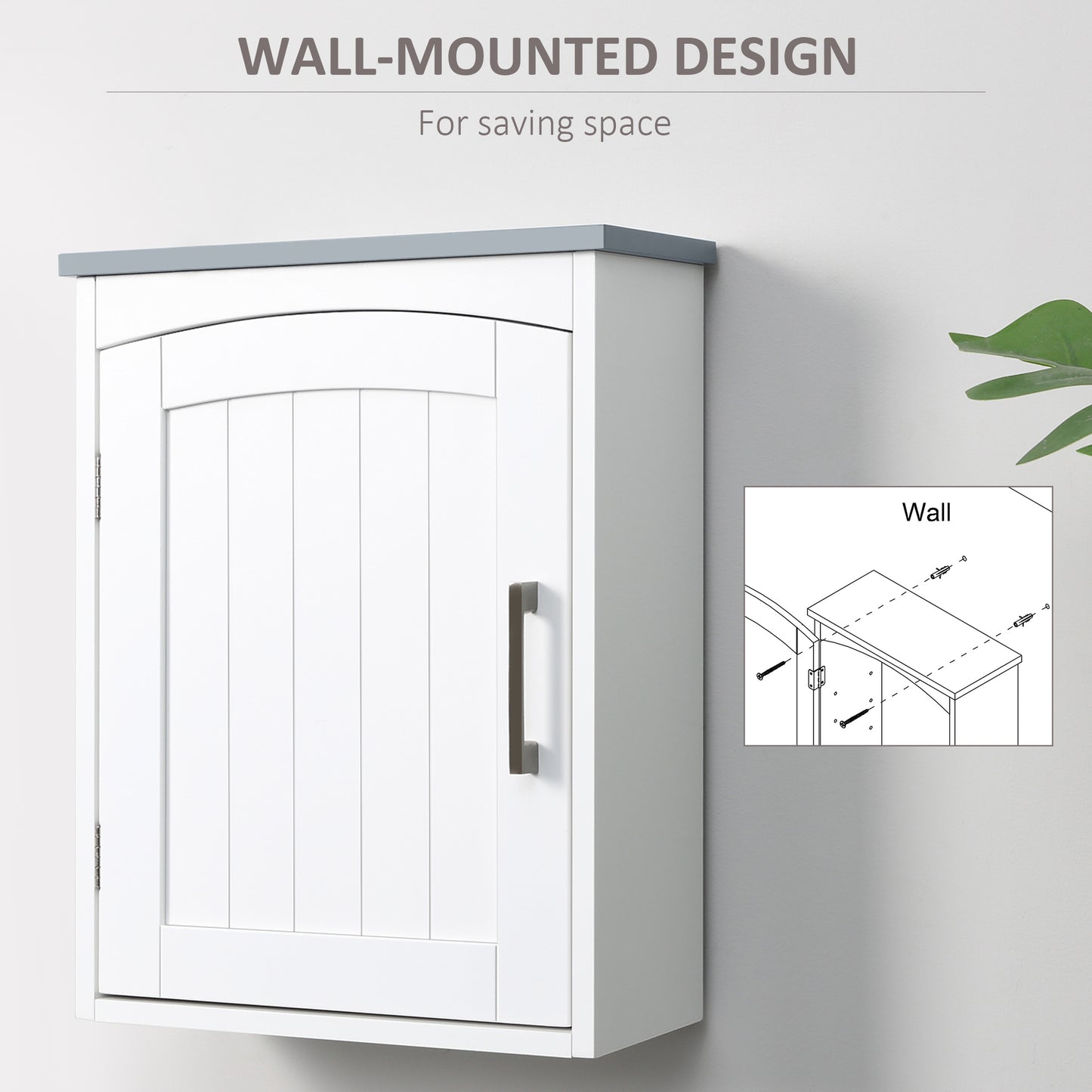 Kleankin Bathroom Cabinet Wall Mounted, Modern Bathroom Wall Cabinet with Arched Door and Adjustable Shelf, Bathroom Storage Cabinet, Light Grey and White