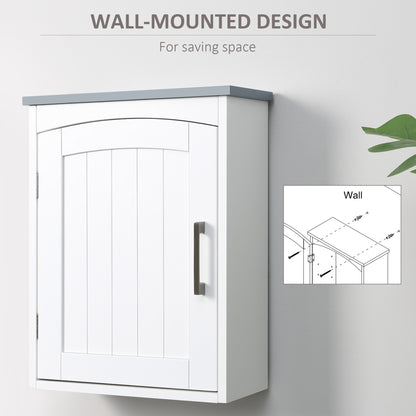 Kleankin Bathroom Cabinet Wall Mounted, Modern Bathroom Wall Cabinet with Arched Door and Adjustable Shelf, Bathroom Storage Cabinet, Light Grey and White