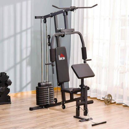 Multi Gym Station | Black | 148x108x207cm | 45kg Weight Stack | 10 Blocks | Chest Press | Butterfly Press | Leg Developer | 0-90° Arm Rotation | 120kg Max | Steel & PU