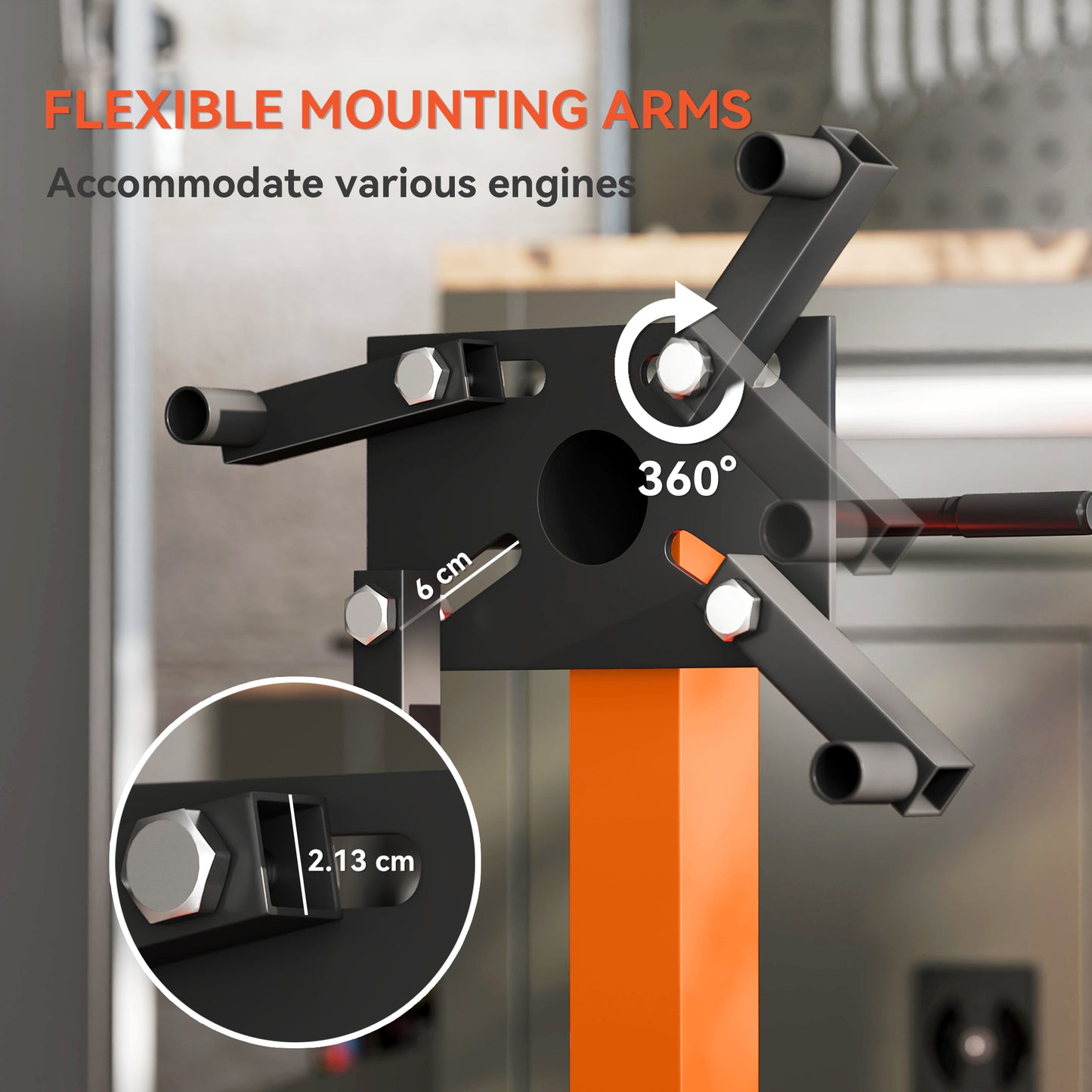 Engine Stand, 570 kg Rotating Engine Stand W/ 360 Degree Adjustable Head, 4 Mounting Arms, Heavy Duty, Universal Wheels for Garage Workshop Auto Repair