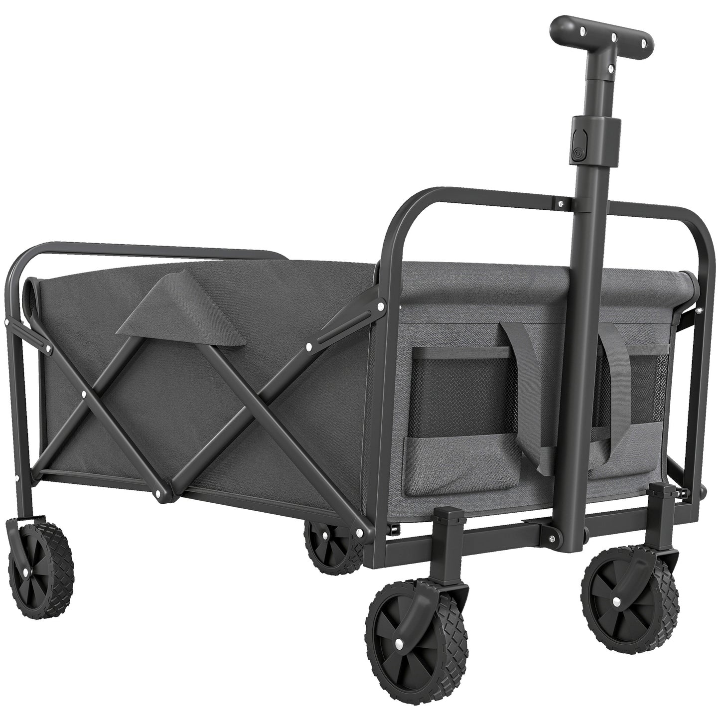62L Festival Trolley on Wheels, Garden Folding Trolley Cart, 120kg Heavy Duty Collapsible Folding Wagon W/ Adjustable Handle and Carrying Bag for Beach, Camping, Festival