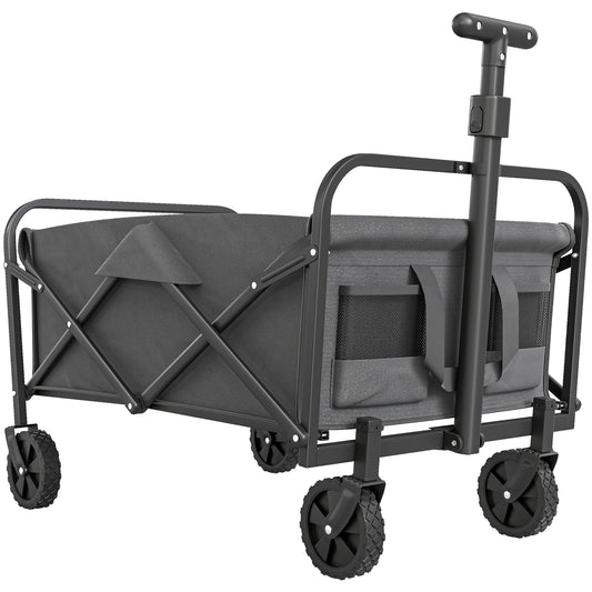 62L Festival Trolley on Wheels, Garden Folding Trolley Cart, 120kg Heavy Duty Collapsible Folding Wagon W/ Adjustable Handle and Carrying Bag for Beach, Camping, Festival
