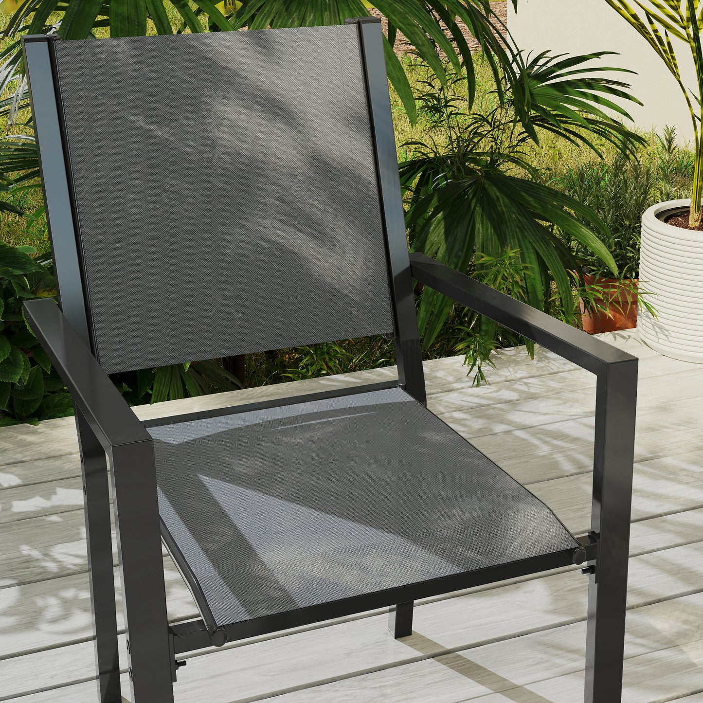 7 Piece Garden Dining Set, Outdoor Furniture Set with 6 Stackable Chairs and 150 cm Rectangle Table, WPC Slatted Top, Rust-Resistant Steel Frame