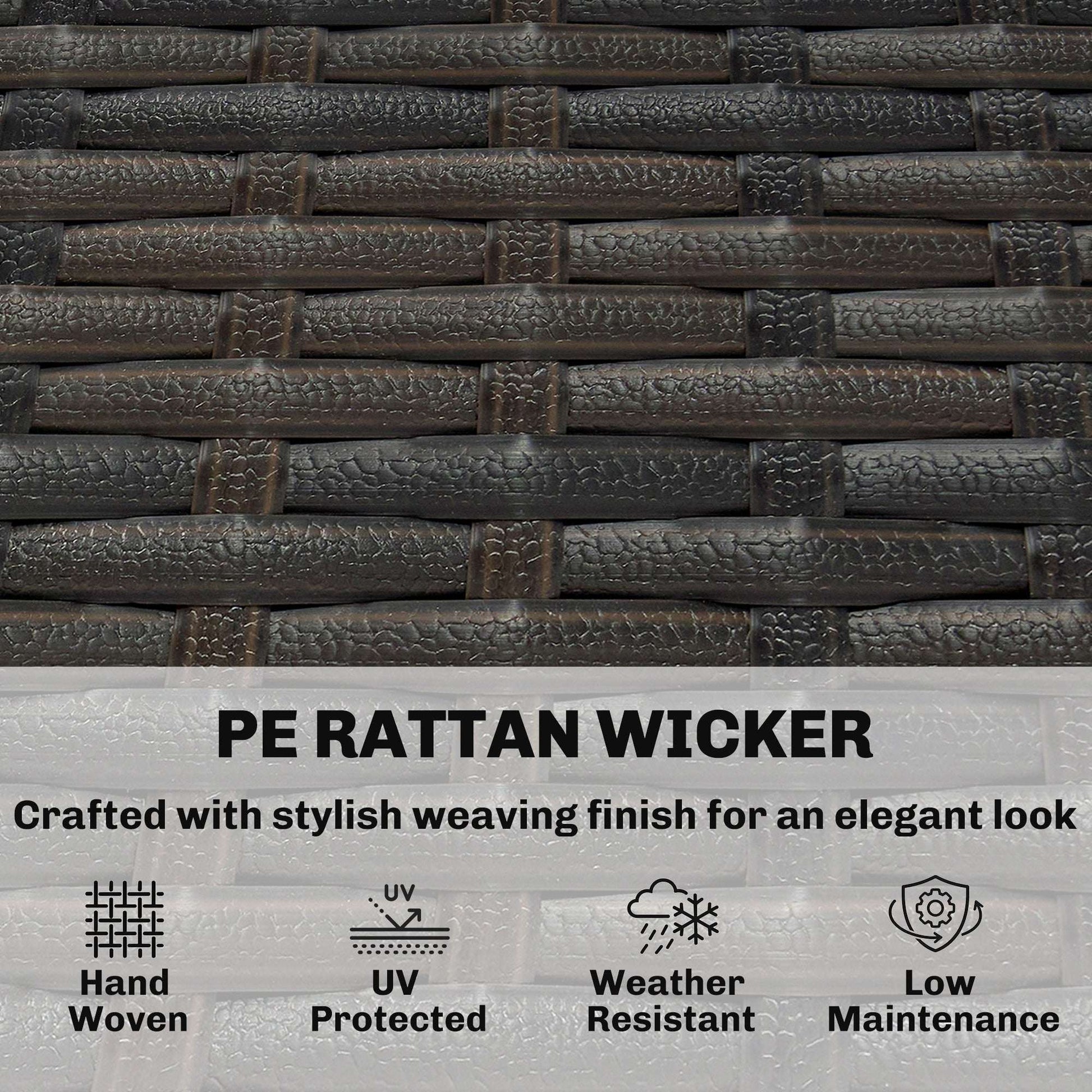 3-Seater Rattan Garden Sofa | PE Wicker | 10cm Seat Cushions | Washable Covers | Wood-Effect Arms | 360kg | All-Weather | Brown