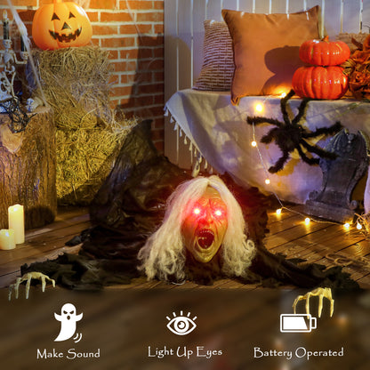 183 cm Life Size Halloween Animated Crawling Zombie with Glowing LED Eyes, Scary Halloween Decorations, Battery Operated, Indoor Outdoor Party Props
