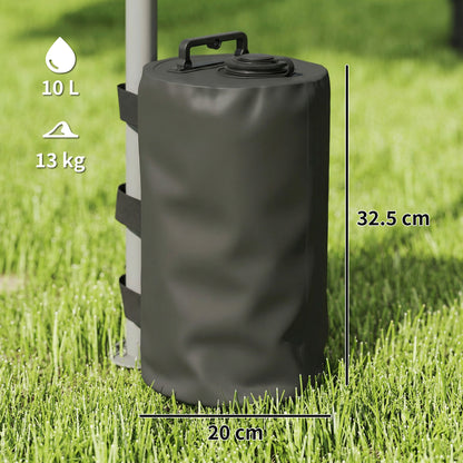 Set of 4 Gazebo Weight Bags | 10L Water or 13kg Sand | 500D PVC | Adjustable Straps 25-70mm Legs | Foldable | Black