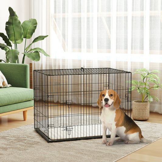 Foldable Dog Crate | 2 Doors | Soft Washable Cushion | Removable ABS Tray | Large Dogs up to 30kg | 91 x 62 x 68cm | Black