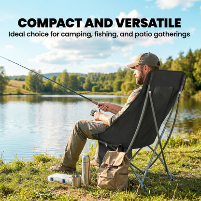 Outsunny Moon Camping Chair – Heavy Duty Folding Camp Chair, 120kg, Water-Repellent Oxford Fabric, Side Pocket & Carry Bag – Black