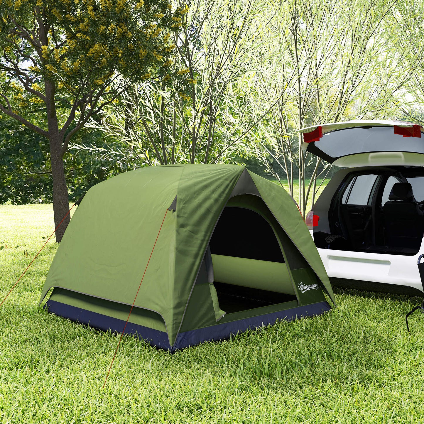 3-4 Person Camping Tent, Easy Set Up Waterproof Dome Tent with Sewn-in Groundsheet, Mesh Windows, Pocket and Hook for Camping, Green & Grey