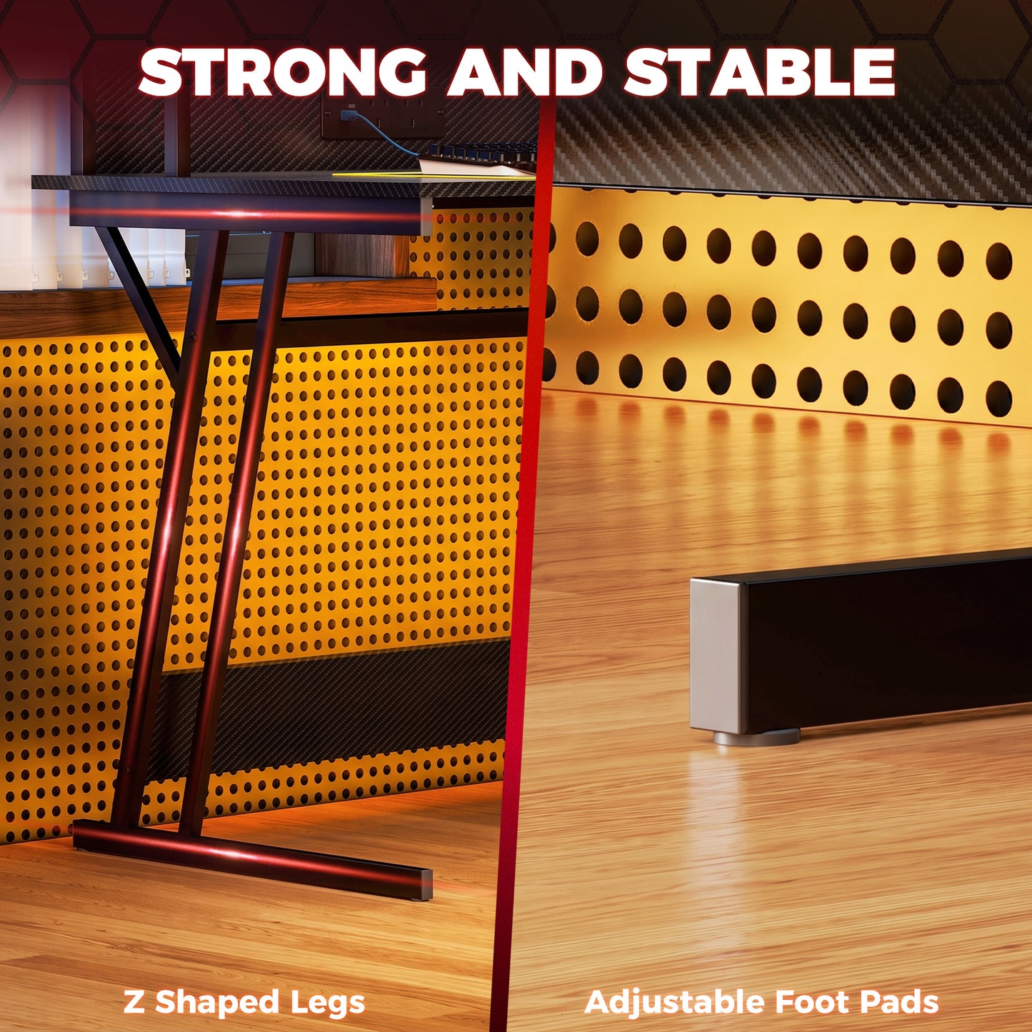 RGB LED Gaming Desk | 16 Colours & 4 Modes | 2 Power Outlets | USB & USB-C | 15cm Monitor Shelf | Z-Frame | 80kg | 100x60x88.5cm | Black