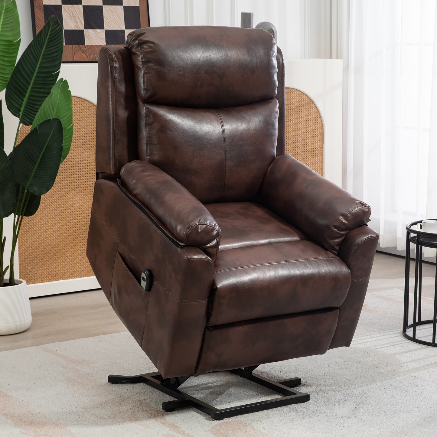 Riser and Recliner Lift Chair With Remote Control, Side Pockets, Pocket Spring, Dark Brown