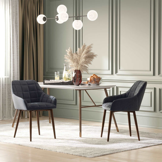 2 Pcs Linen-Touch Fabric Dining Chair w/ Cushion, Backrest, Mid Back Leisure Chair w/ Steel Leg, Sponge Padded Armchair for Dining Room