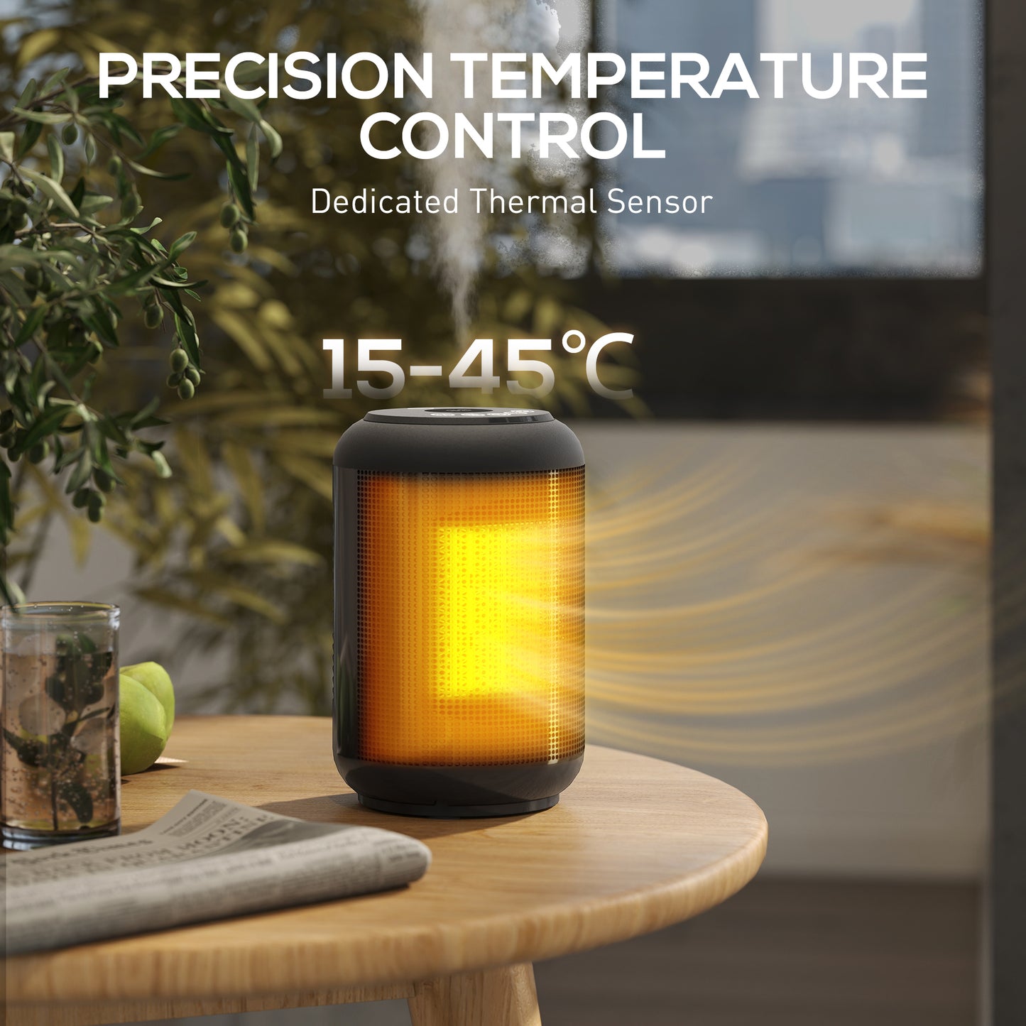 1500W Ceramic Electric Heater with Fan, Timer, Oscillation - Black