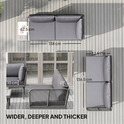 3-Piece Rattan Garden Sofa Set | 2 Loveseats | Acacia Wood End Table & Coffee Table | 10cm Seat & 20cm Back Cushions | Washable Covers | 320kg Capacity | PE Rattan & Steel | Grey