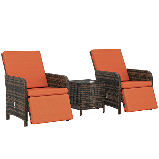 3 Pieces Rattan Bistro Set Balcony Furniture with Cushions, Storage Function - Orange