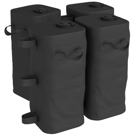 Set of 4 Heavy Duty Gazebo Weight Bags | 500D PVC | 25L Water / 31kg Sand Capacity | Wide Mouth | Adjustable Straps | Fits 25-70mm Legs | Foldable | Carry Handles | Black