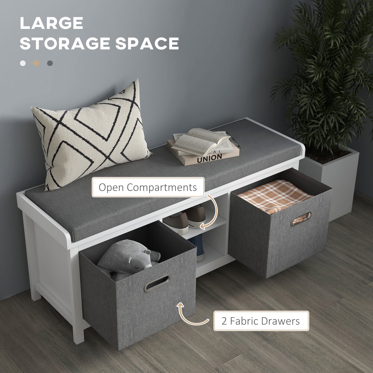 Shoe Bench with Seat, Shoe Storage Bench with Cushion, 2 Drawers and Adjustable Shelf for Entryway, Hallway, Living Room, Bedroom, White