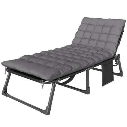 Folding Sun Lounger Camping Bed | 5 Position Recline | 68cm Mesh Seat | Removable Cushion & Headrest | Portable | 120kg | Dark Grey