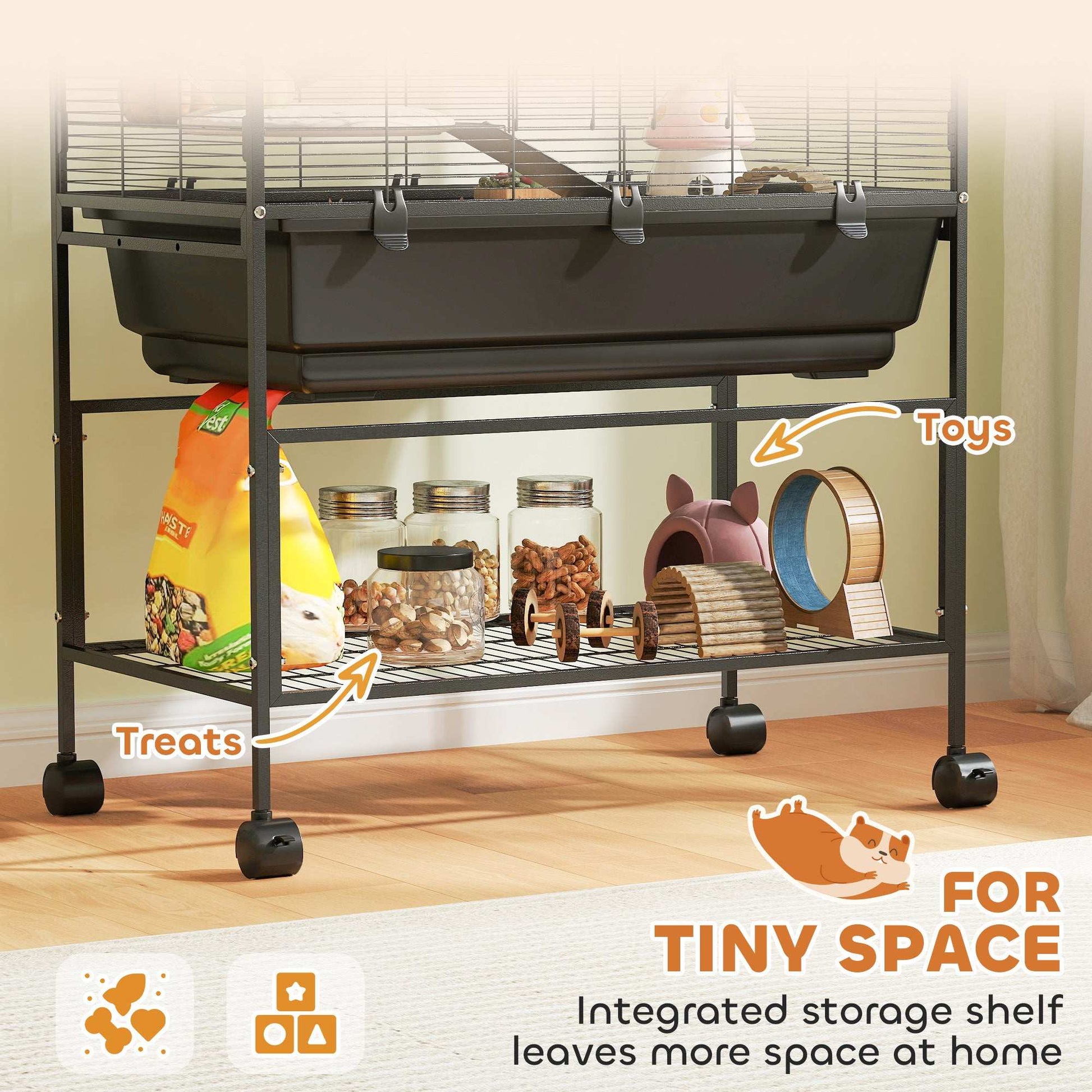 PawHut 5 Tier Large Hamster Cage on Wheels with 17 cm Deep Tray, Storage Shelf for Syrian, Gerbil, Rats