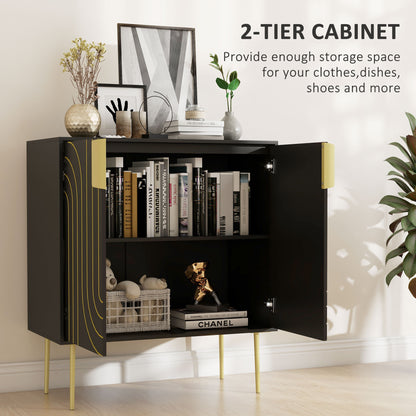 Art Deco Inspired Sideboard Cabinet With Adjustable Shelf - Black/Gold Tone