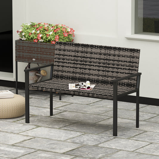 2 Seater Rattan Garden Bench, Outdoor Bench with Quick-Drying Cotton Padding, Wicker Garden Loveseat with Armrests, Steel Frame for Patio