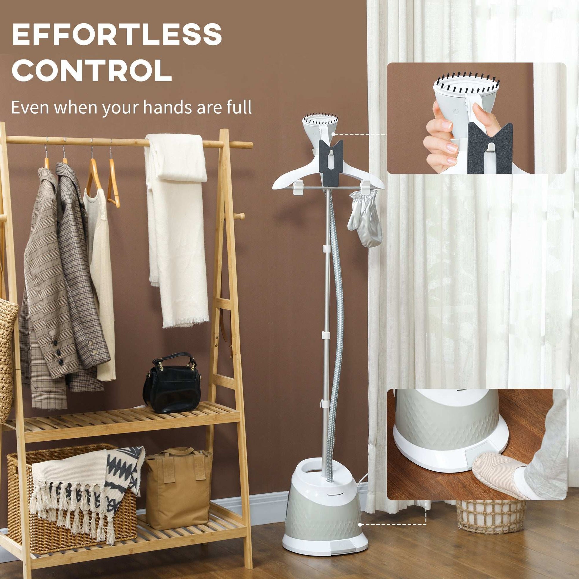Upright Clothes Garment Steamer Wrinkle Remover with Large 1.8L Water Tank, Adjustable Height, for Home Clothing, Curtains, Wedding Dresses, Silk, Sofa, Light Grey
