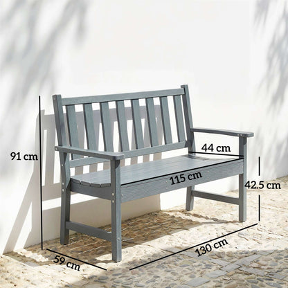 Outsunny 2 Seater Plastic Garden Bench, Outdoor Patio Bench with Armrest and Backrest, Weatherproof Outdoor Furniture for Balcony