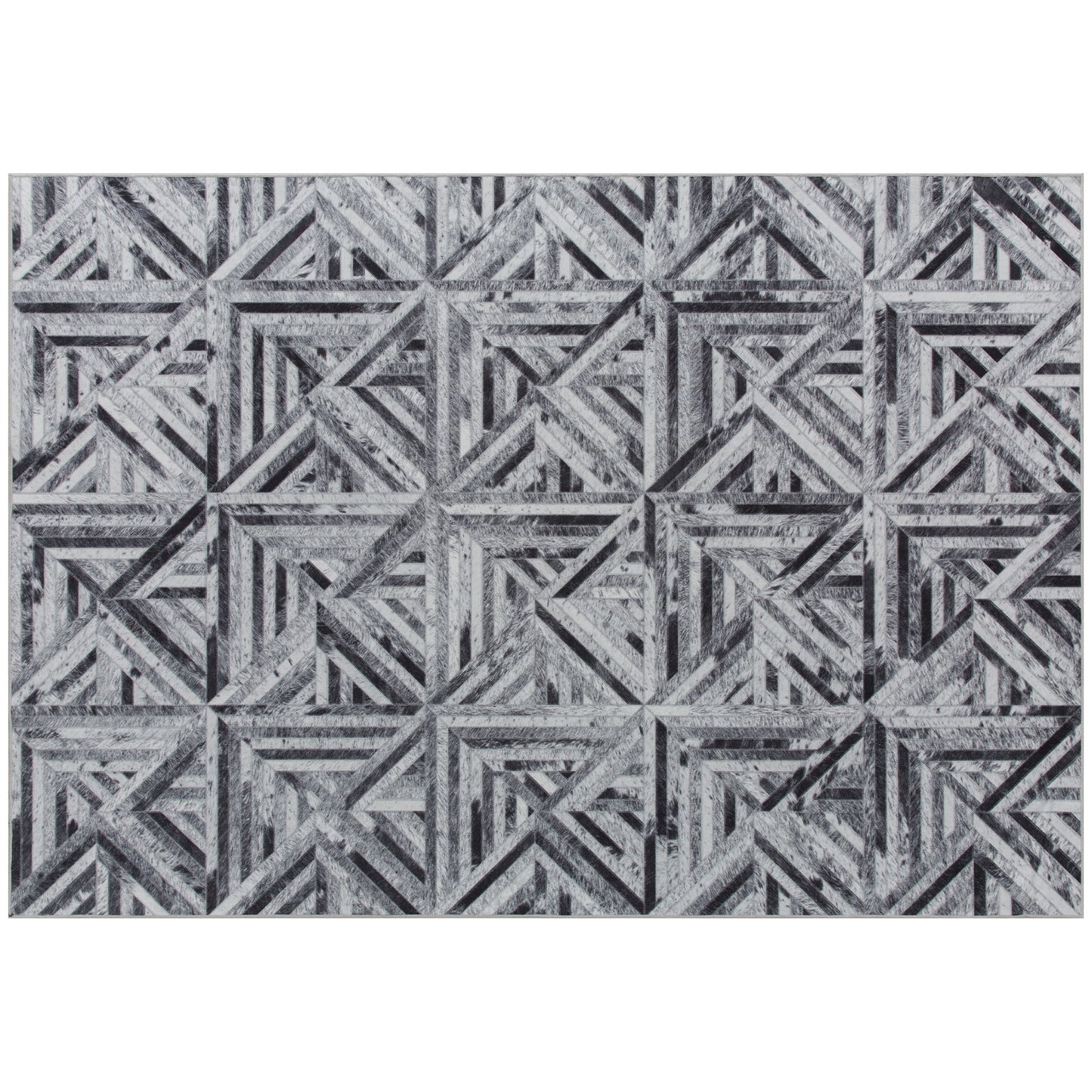 Modern Chenille Area Rug | Faux Leather Patchwork Print | Machine Washable | Non-Slip | Foldable | 290x200cm | Black | Living Room Bedroom Dining Room Home Office