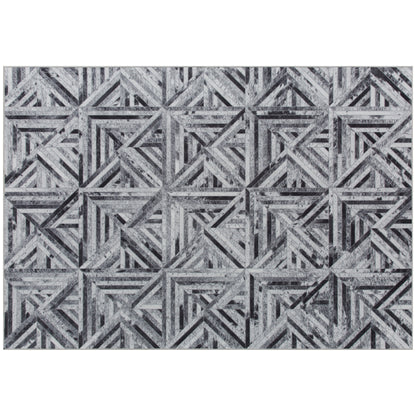 Modern Chenille Area Rug | Faux Leather Patchwork Print | Machine Washable | Non-Slip | Foldable | 290x200cm | Black | Living Room Bedroom Dining Room Home Office
