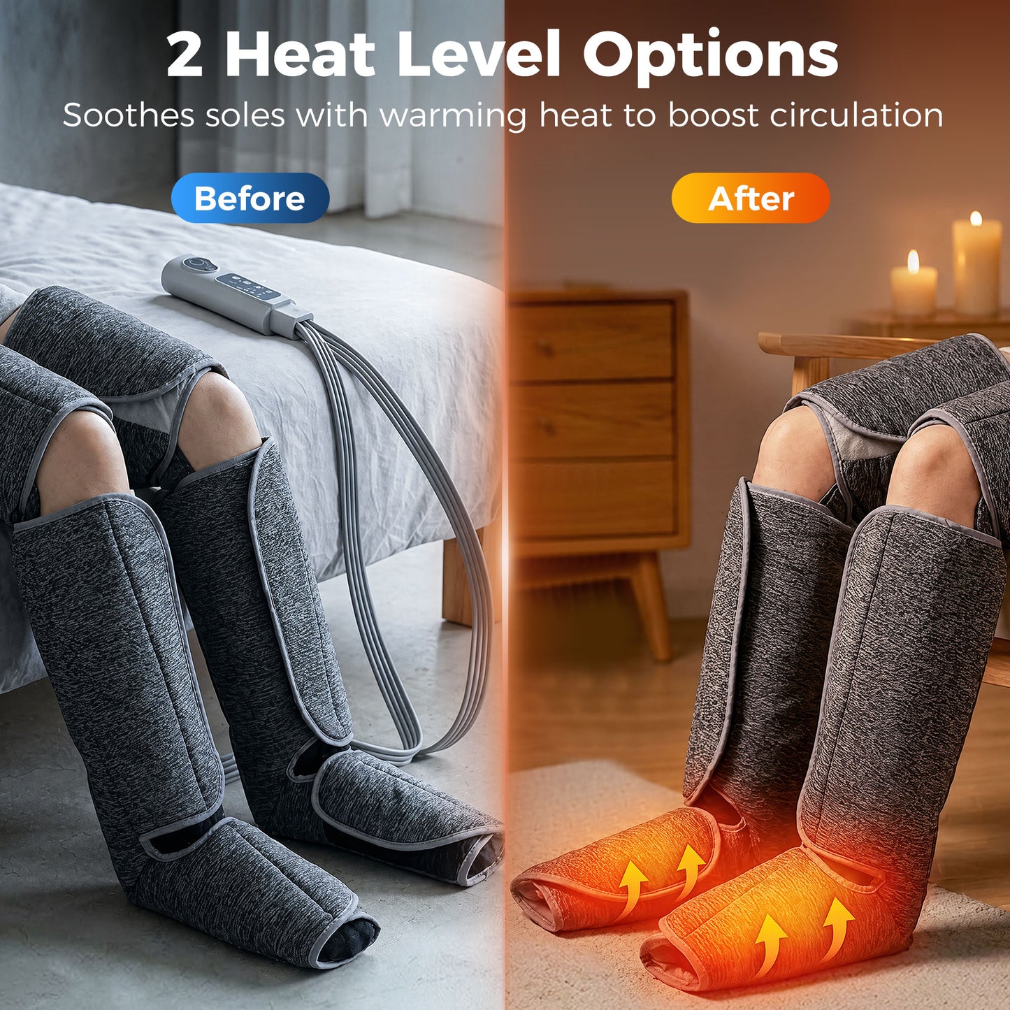 Air Compression Leg Massager with Heat | 6 Airbags | 360° Full-Leg Coverage | 3 Modes | 3 Intensities | Grey