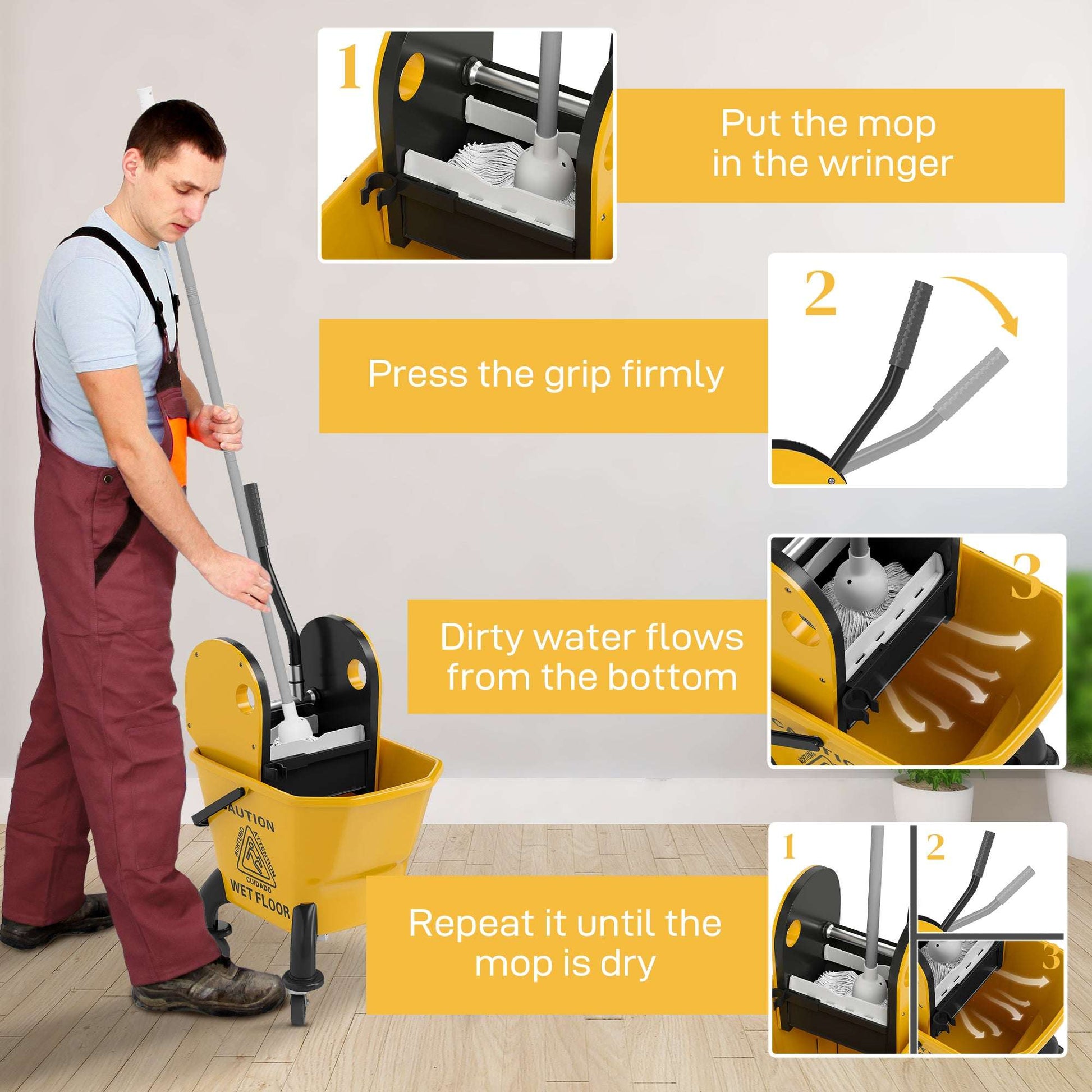 26 Litre Mop Bucket, with Wringer and Mop - Yellow