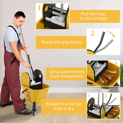26 Litre Mop Bucket, with Wringer and Mop - Yellow