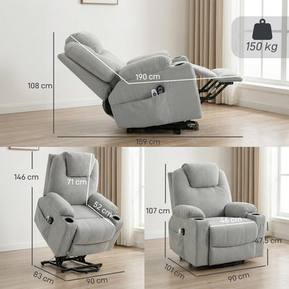 Power Lift Recliner Chair with Pocket Spring, Electric Lift Chair with Wide Backrest, Light Grey