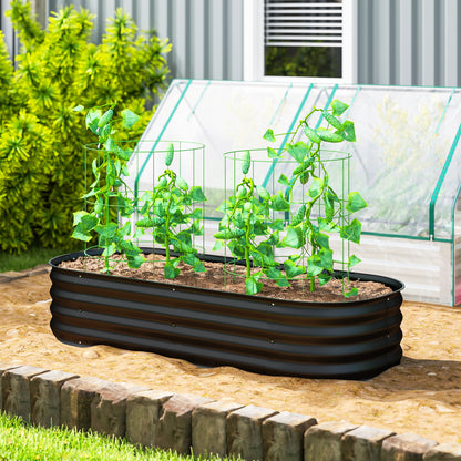 Flexible Galvanised Steel Raised Garden Bed | Safety Rubber Edging | Open Bottom | Configurable Round Oval or Oblong | 150x62x30cm | For Flowers Herbs & Succulents | Black